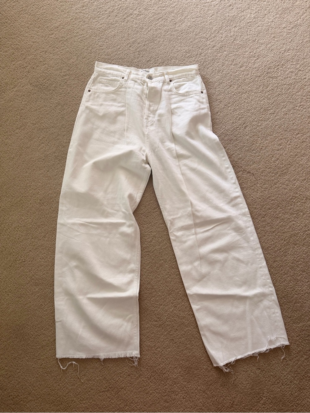 Reformation Pleated High Rise White Wide-Leg Jeans